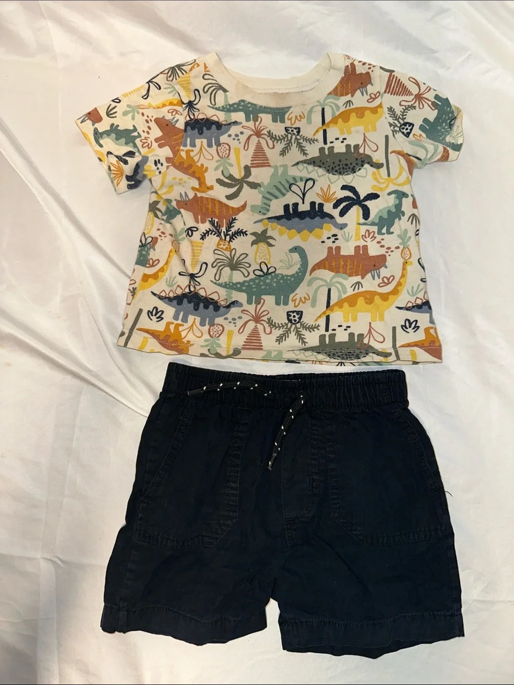 Carter's Cream Short Sleeve Tee with Yellow, Green, Blue & Brown Dinosaurs